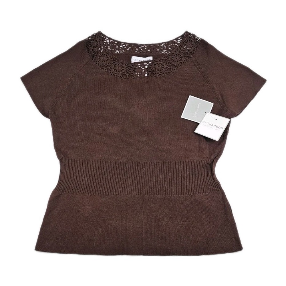 Sag Harbor Missy T06 Fashion Basics top T63188 Portobello/Brown Crochet Fitted